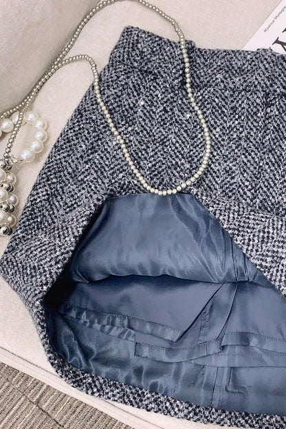 Embroidered Tweed Back Vent Skirt