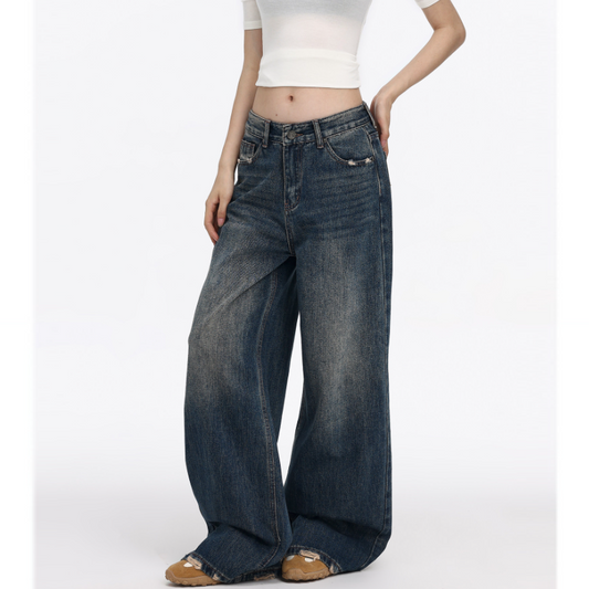 Gradient pocket button low rise straight leg | Baggy Low Rise Jeans  | Festival Outfits Women