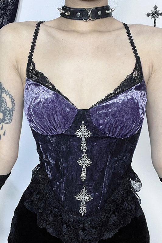 Lace Rose Detail Purple Corset