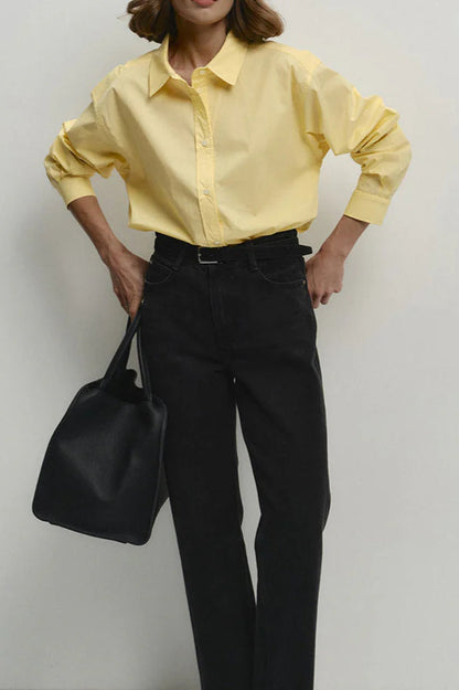 Yellow Cotton Button-Up Blouse