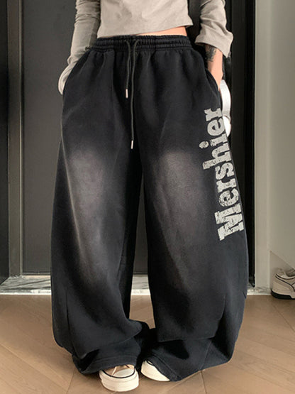 Retro Gradient Distressed Wash Sweatpants