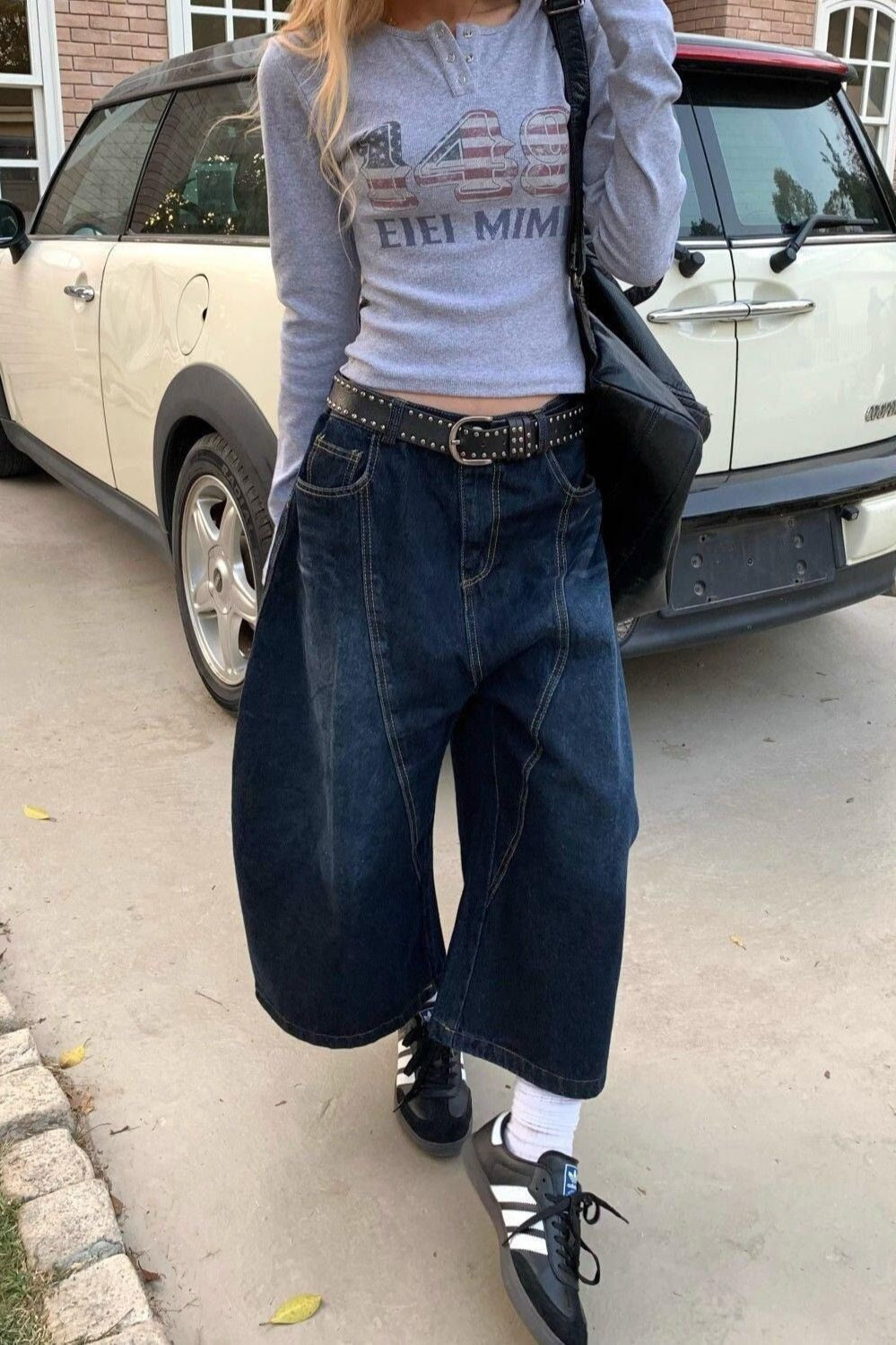 Vintage Back Embroidery Patchwork Wide Leg Jeans