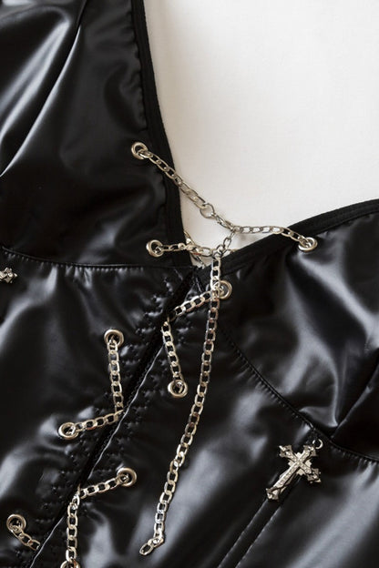 Y2K Punk Leather Halter Chain Boned Corset
