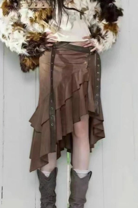Punk Vintage Apocalyptic Suede Skirt