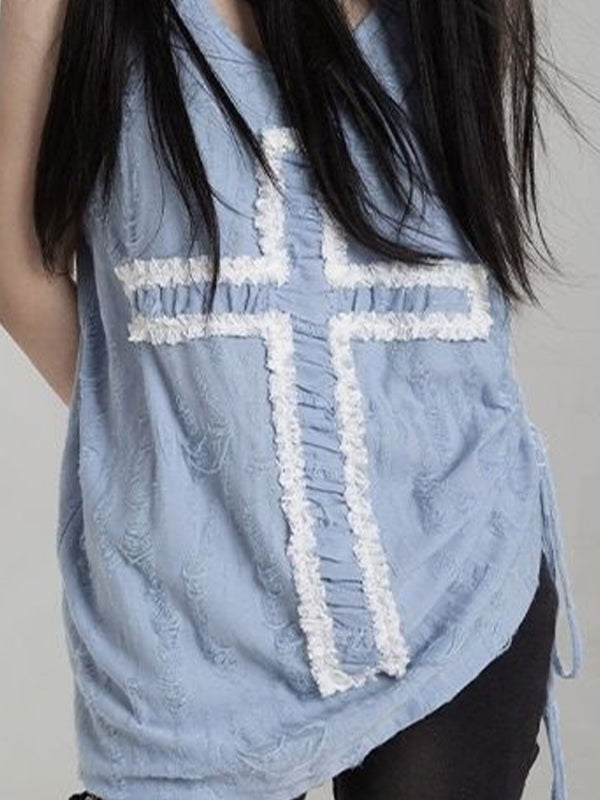 Tattered Cross Embellished Loose Cami Top