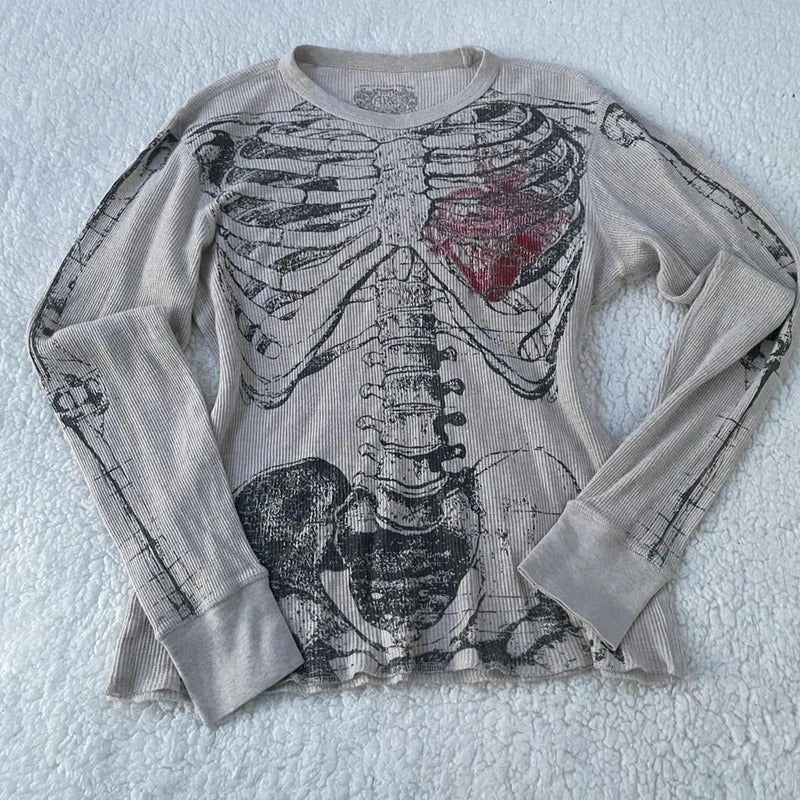 Y2K Gothic Skeleton Graphic Knit Top