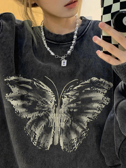 Distressed Butterfly Print Sweatshirt