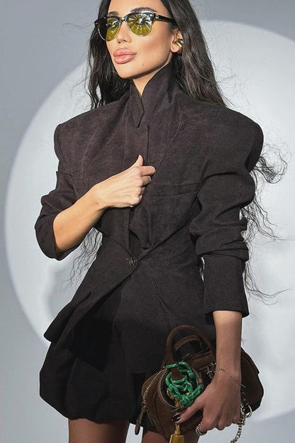 Structured Notch Lapel Fitted Two Piece Blazer Skirt Set
