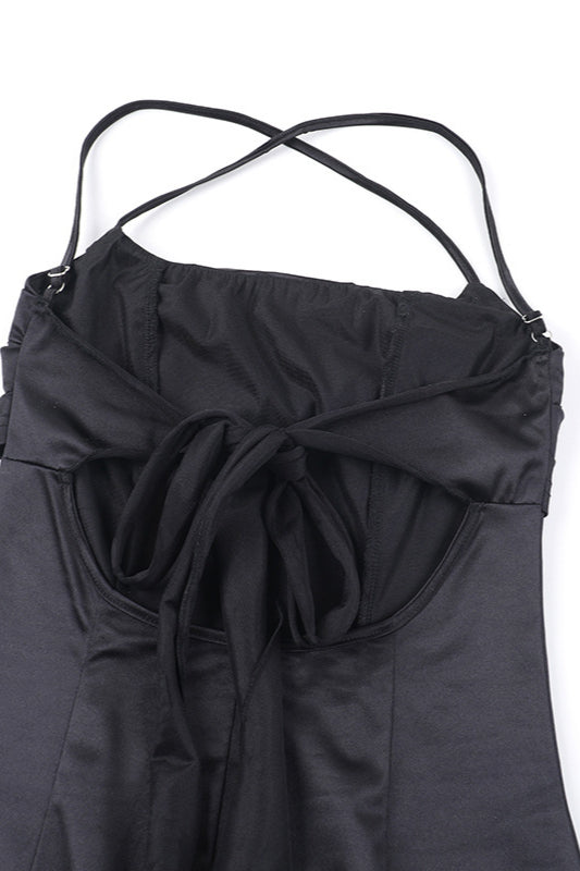 Satin Square Neck High Split Bodycon Party Dress