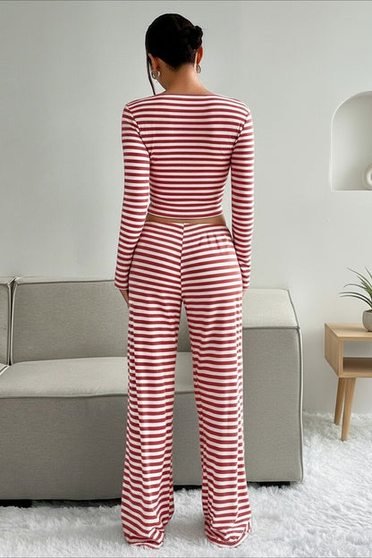 Casual Two Tone Stripe Two Piece Pants Set