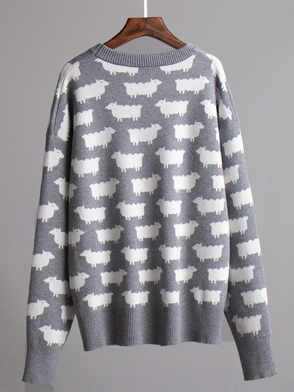 Alpaca print crew neck sweater