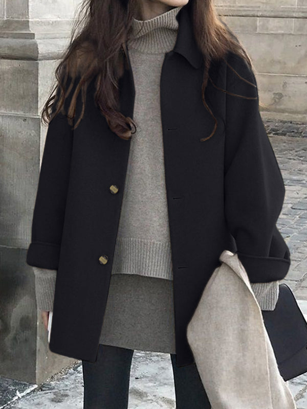 Button Front Wool Blend Long Coat