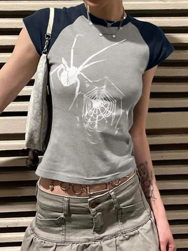 Spider Web Raglan Sleeve Cropped Top