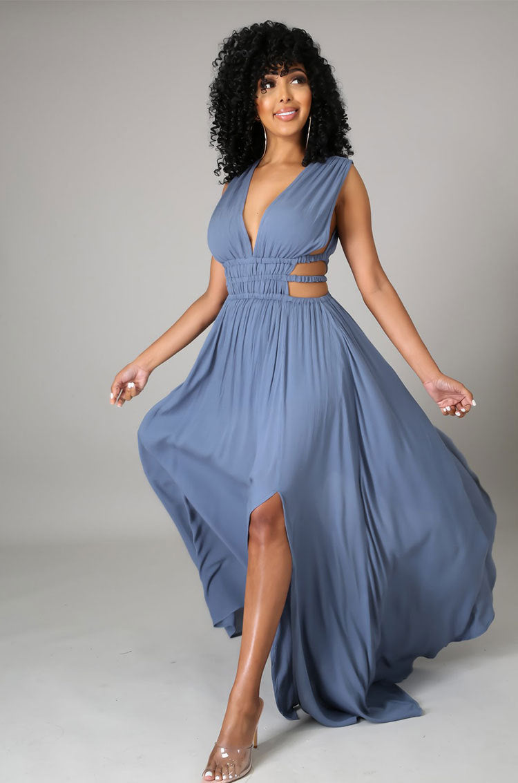 Plus Size Maxi Dress Summer Women Clothes Dress Solid Color V-neck Ice Silk Dress Maxi