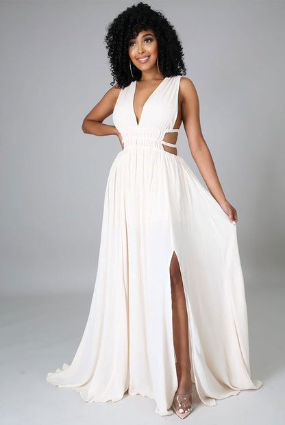 Plus Size Maxi Dress Summer Women Clothes Dress Solid Color V-neck Ice Silk Dress Maxi