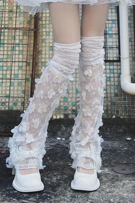 Kawaii Y2K Layered Mesh Ruffle  Leg Warmers