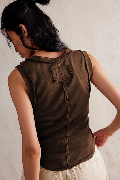 Ribbed Button Sleeveless Bodycon Tank Top
