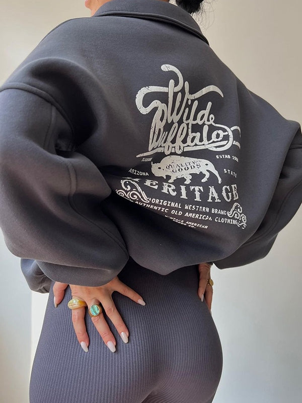 Letter Print Half Zip Sweatshirt