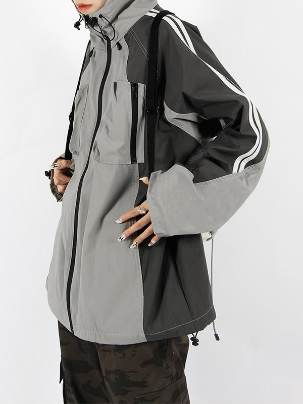 Outdoor Color Block Splice Hooded Jacket