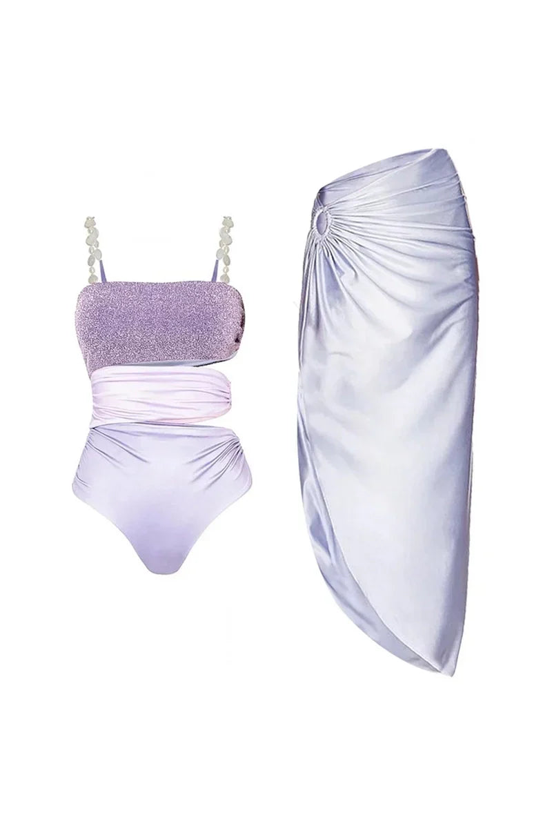 Conjunto de traje de baño con recortes de purpurina para resort