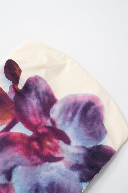 Sexy Color-block Floral Print Strapless Midi Dress