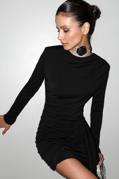 Sexy Ruched Bandage Fitted Bodycon Round Neck Mini Dress
