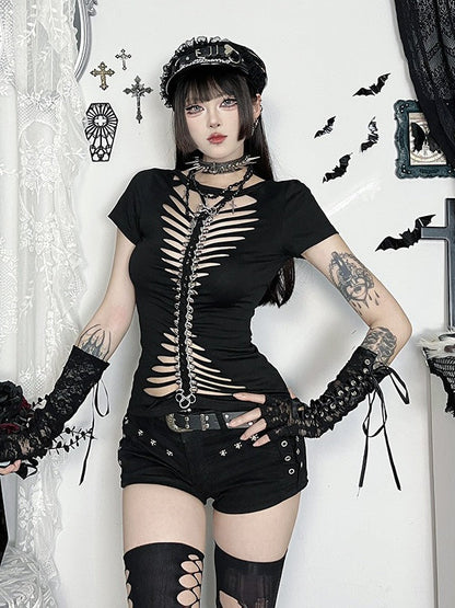 Sexy Slide Buckle Collarbone Chain Mesh Top