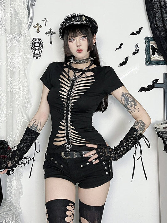 Sexy Slide Buckle Collarbone Chain Mesh Top