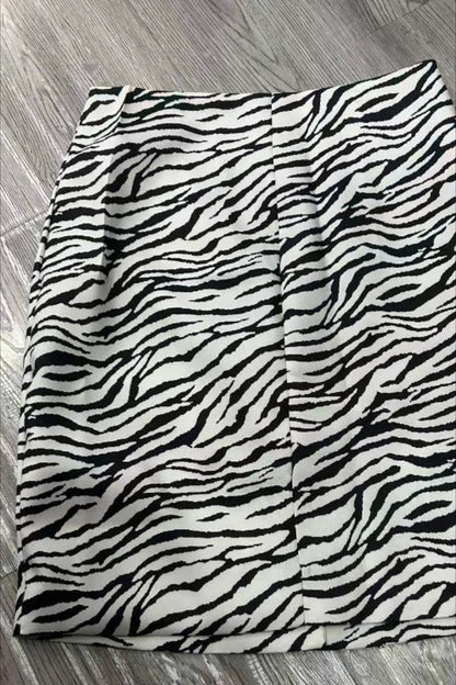 V Neck Zebra Print Two Piece Blazer Skirt Set