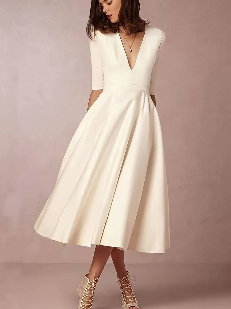 Vestido mini de manga corta con escote en V y corte A para mujer | Ideal para primavera/verano