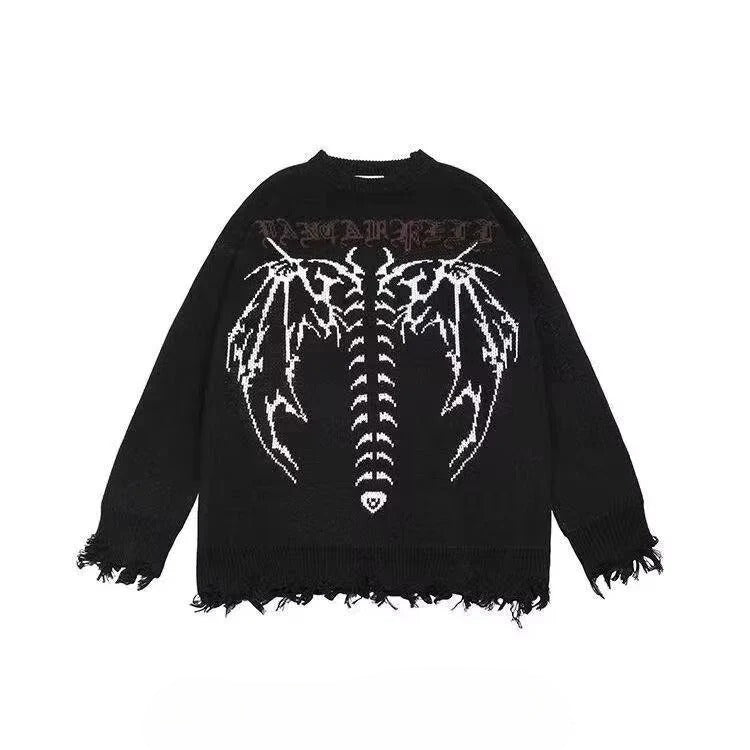Raw-Edge Crewneck Loose-Fit Knit Sweater