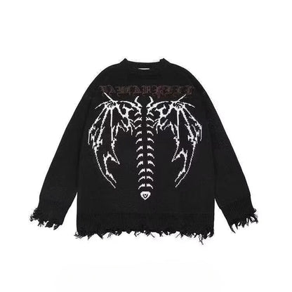 Raw-Edge Crewneck Loose-Fit Knit Sweater