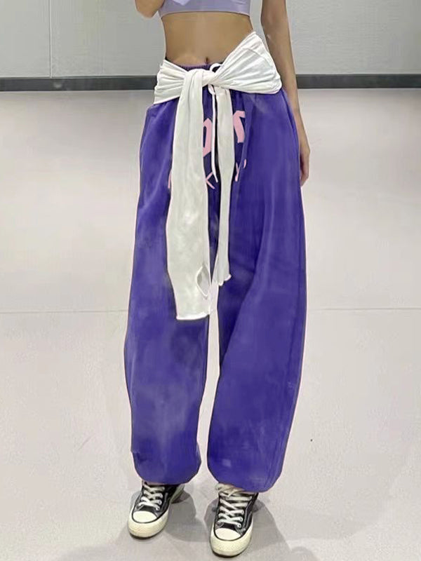 Hip Pop Purple Letter Print Bound Feet Sweatpants
