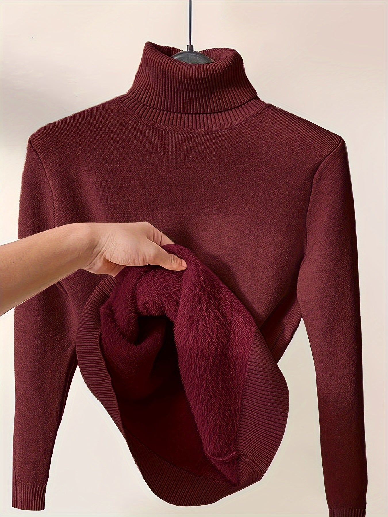 Elegante jersey de cuello alto de color liso para mujer con forro polar | Ideal para otoño/invierno