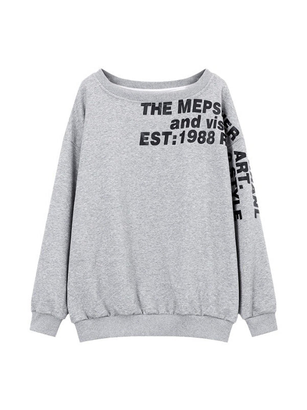 Letter Printed Off Shoulder Loose Sweatshirt