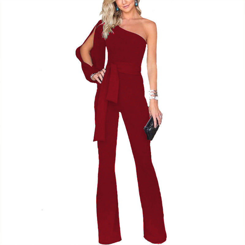Creative Women One Shoulder Asymmetric Women Clothing Jumpsuit