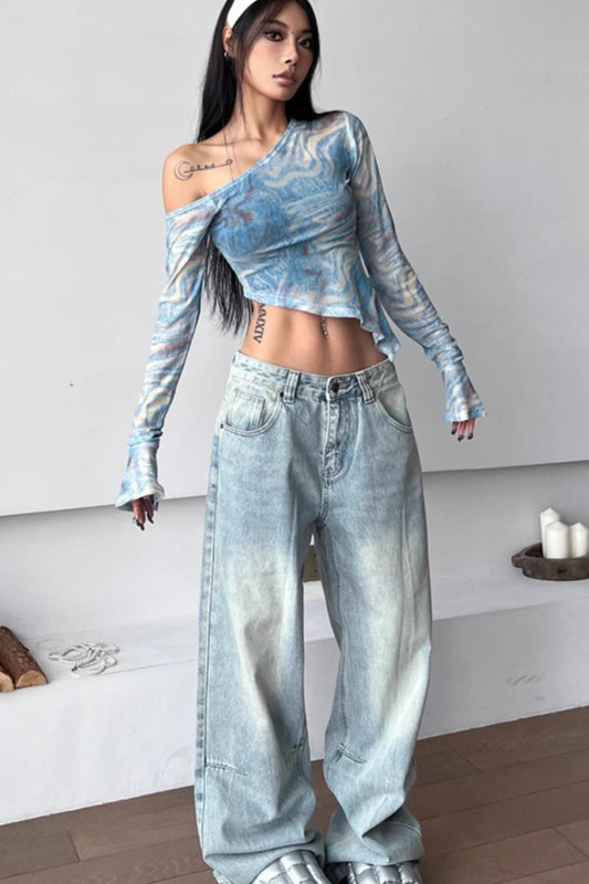 Sexy Off Shoulder Long Sleeve Mesh Top