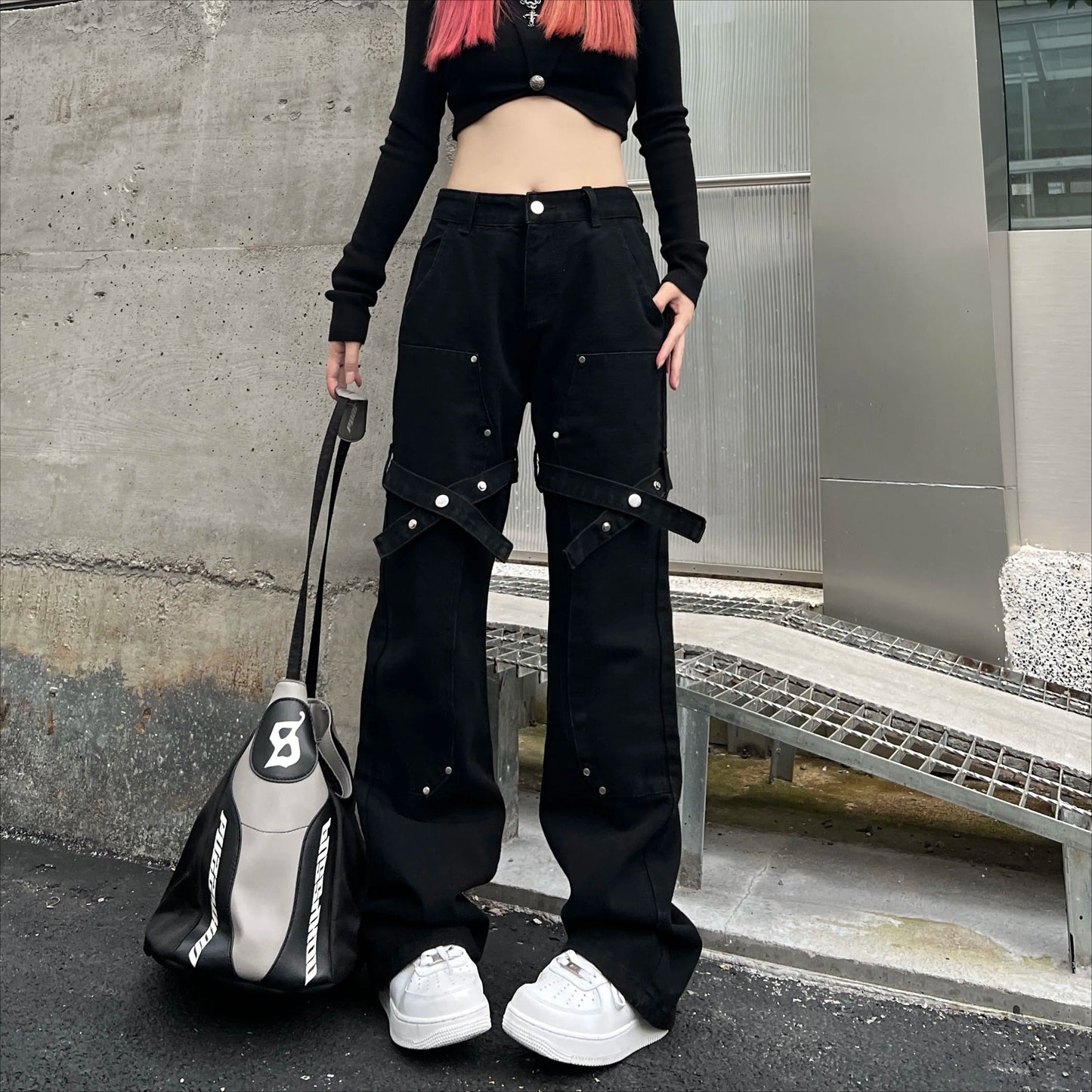 Black Utility Belt Cargo Pants
