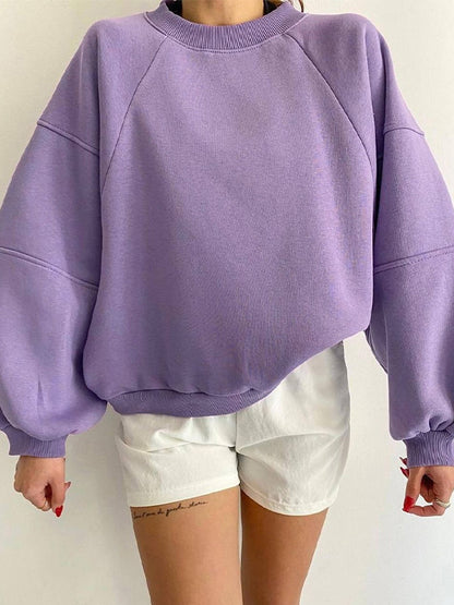 Solid Crew Neck Splice Sweatshirt