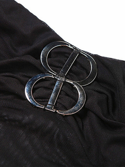 Low Cut Metal Decor Mesh Bandeau Top