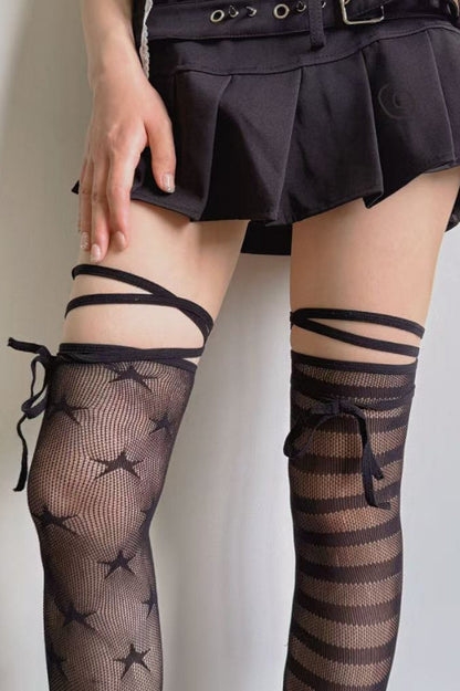 Y2K Asymmetrical Strappy Fishnet Thighs