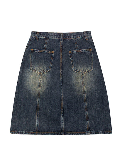 Distressed Washed Slim Straight A Line Denim skirt