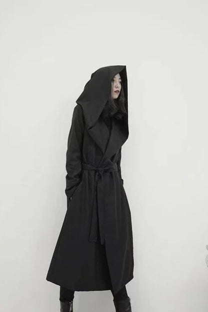 Gothic Punk Hooded Lace-up Trench Coat