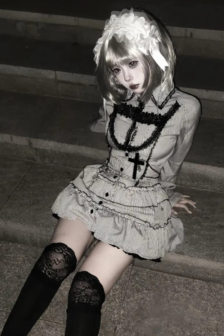 Dark Gothic Striped Slim Mini Dress