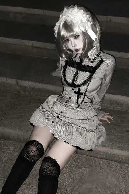 Dark Gothic Striped Slim Mini Dress