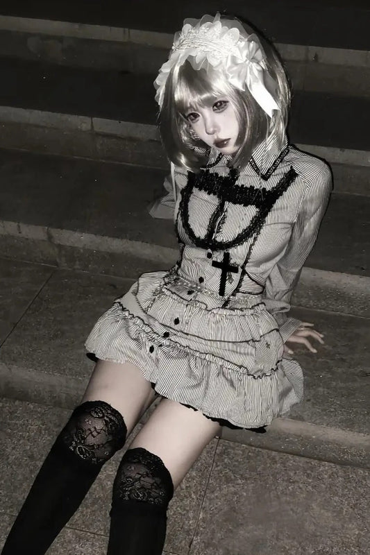 Dark Gothic Striped Slim Mini Dress