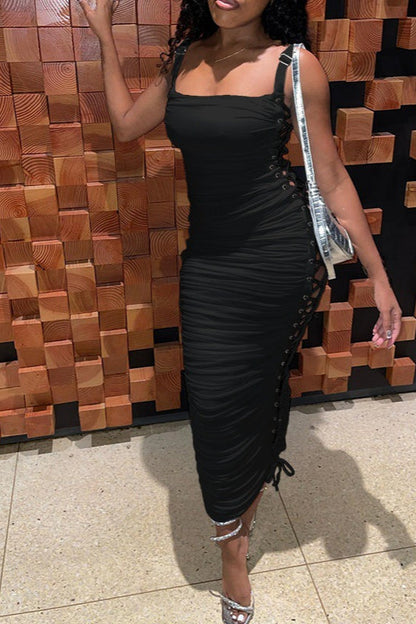 Stylish Strappy Ruched Waist Maxi Dress