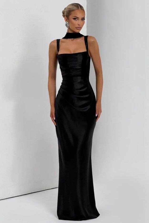 Square Neck Tie Waist Bodycon Mermaid Prom Dress