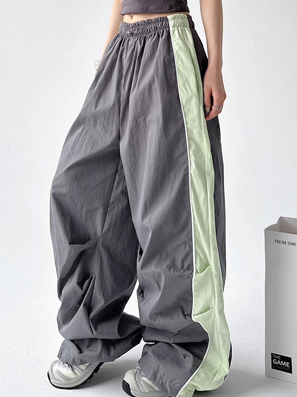 Contrast Color Panel Pleated Wide Leg Pants