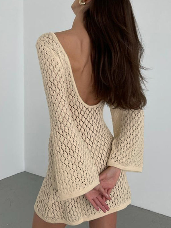 Solid Cutout Backless Knit Mini Dress